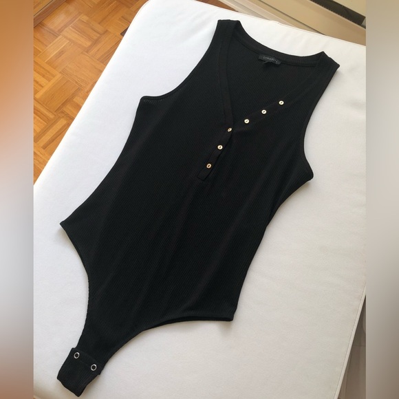 Black Bodysuit with Gold Button Detailing from Dynamite - Picture 1 of 3